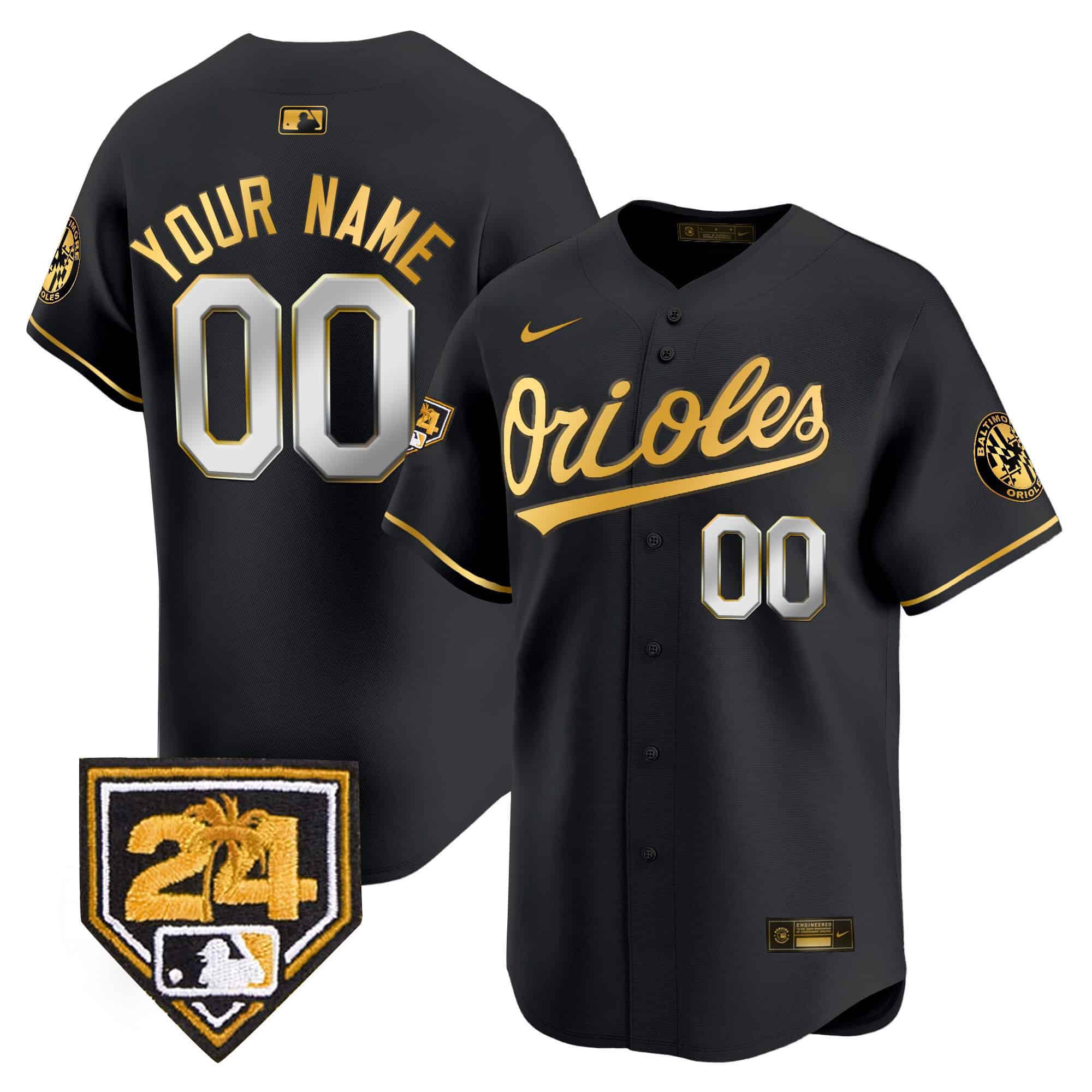 Men Baltimore Orioles Black Nike 2024 Spring Training Patch Vapor Premier Limited Custom MLB Jersey->->